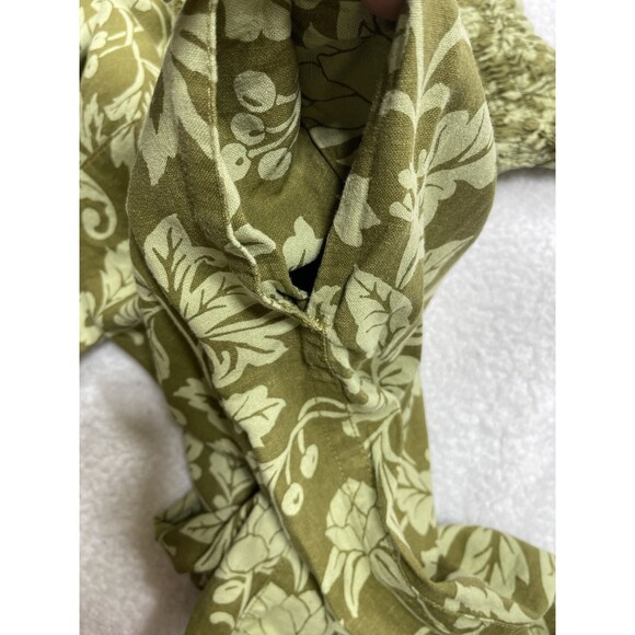 Anthropologie Pilcro Jumpsuit Linen Women Green Floral Smocked Boho Large NWT - Picture 10 of 13